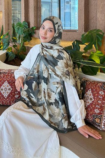 Khaki Cotton Fabric Flowering Printed Shawl
