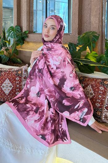 Candy Pink Cotton Fabric Flowering Printed Shawl