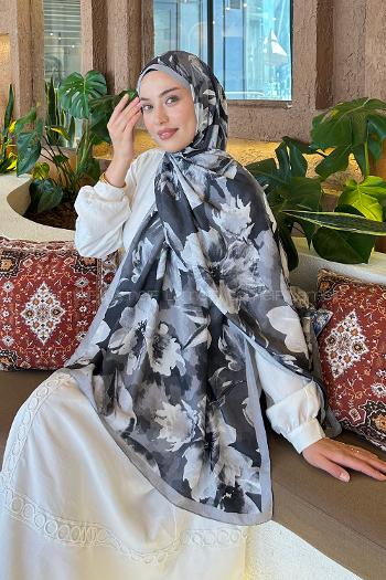 Black Cotton Fabric Flowering Printed Shawl