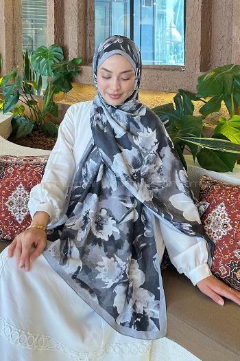 Black Cotton Fabric Flowering Printed Shawl