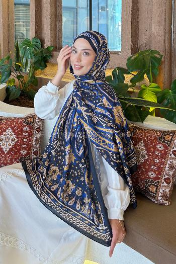 Navy Marine Cotton Striped Shawl