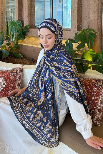 Navy Marine Cotton Striped Shawl