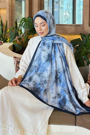 Lamelif Sarmaşık Desen Bambu Şal Gök Mavi