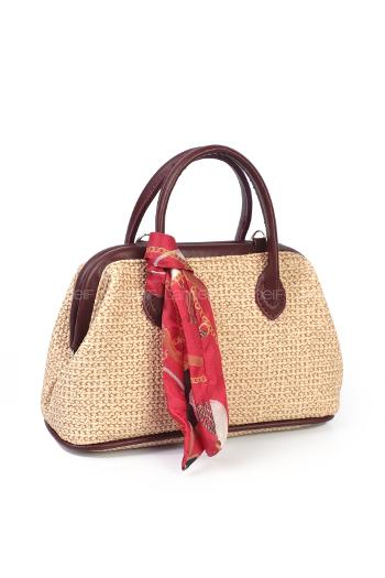 Lamelif Kadın Hasır Şal Detaylı Çapraz Askılı El Ve Omuz Çantası Bordo