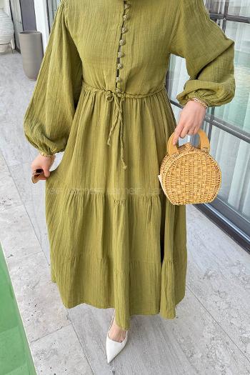 Plum Green Crew Neck Linen Dresess