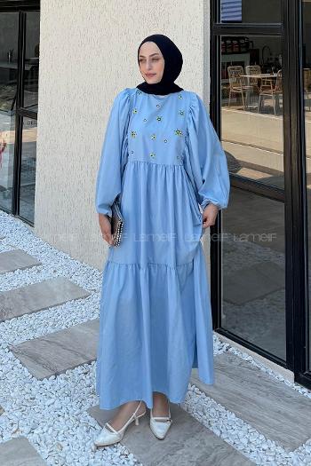 Lamelif Elica Tesettür Elbise Bebe Mavisi