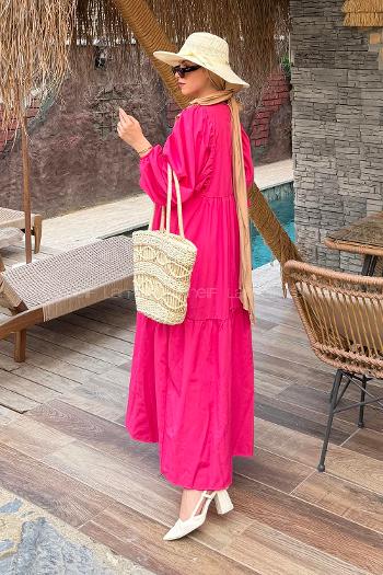 Lamelif Elica Tesettür Elbise Fuşya