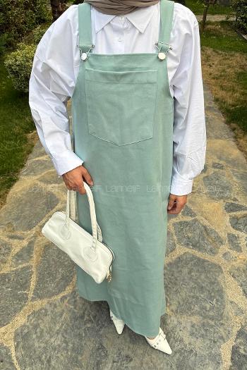 Lamelif Kanguru Cepli Tesettür Elbise Mint Yeşili