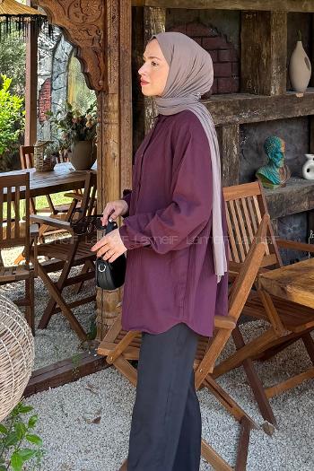 Lamelif Kraşlı Gömlek Mürdüm