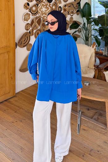 Lamelif Manşeti Biyeli Tunik Mavi