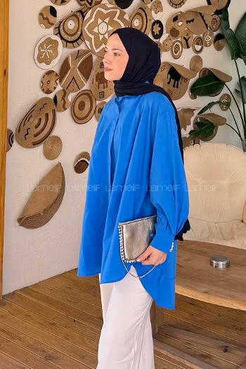 Lamelif Manşeti Biyeli Tunik Mavi