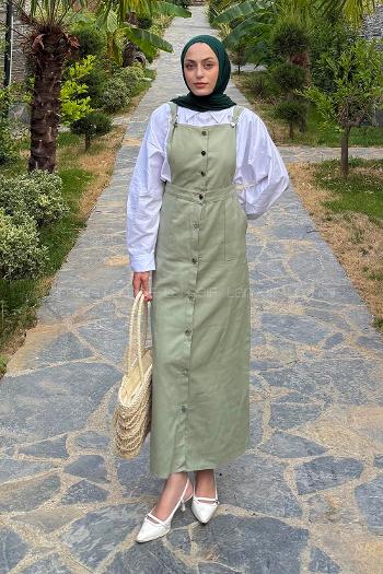 Lamelif Önü Boydan Düğmeli Salopet Mint Yeşili