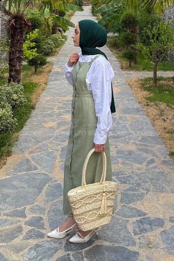 Lamelif Önü Boydan Düğmeli Salopet Mint Yeşili