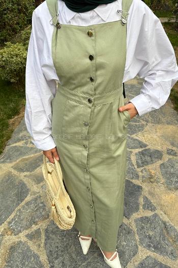 Lamelif Önü Boydan Düğmeli Salopet Mint Yeşili
