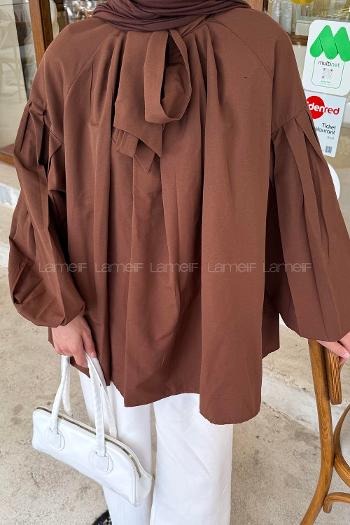 Lamelif Yaka Fular Detaylı Gömlek Acı Kahve