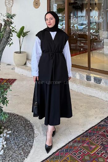 Lamelif Yelek-Etek İkili Tesettür Takım Siyah