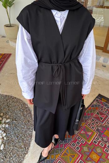 Lamelif Yelek-Etek İkili Tesettür Takım Siyah