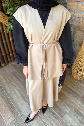 Lamelif Yelek-Etek İkili Tesettür Takım Vizonrengi