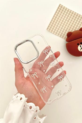 Lamelif ıPhone 13-14 Şeffaf Fiyonk Kabartmalı Telefon Kılıfı