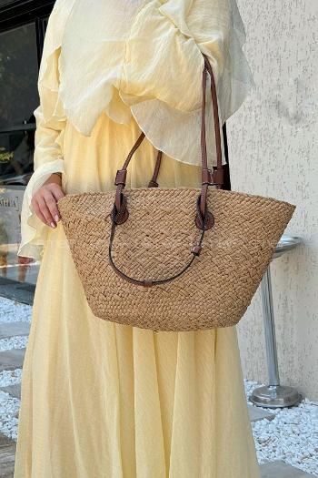 Lamelif El Örgüsü Hasır Kova Plaj Kadın Çantası