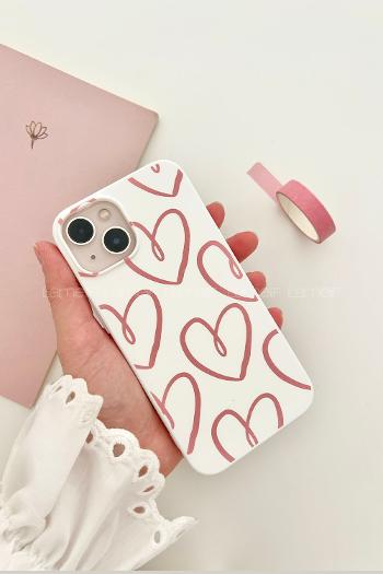 Lamelif  ıPhone 13-14 Kalp Baskılı Telefon Kılıfı