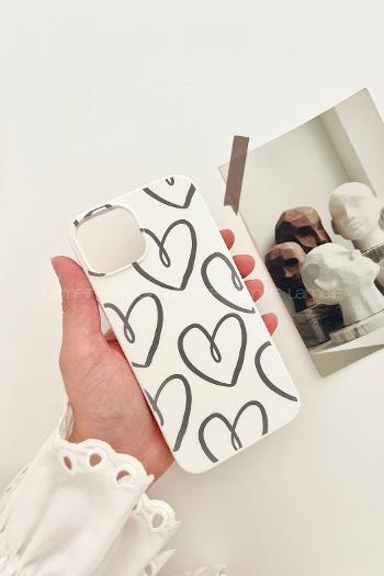 Lamelif  ıPhone 13-14 Kalp Baskılı Telefon Kılıfı