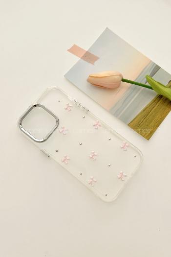 Lamelif ıPhone 14 Pro Max Şeffaf Pembe Kurdale Kabartmalı Telefon Kılıfı