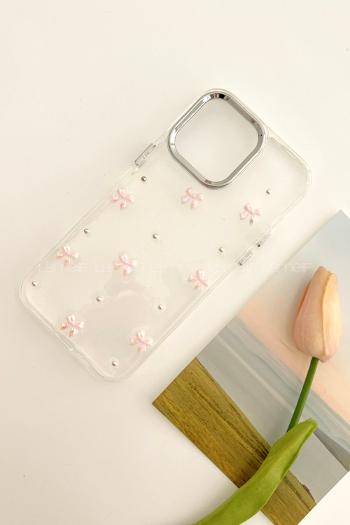 Lamelif ıPhone 14 Pro Max Şeffaf Pembe Kurdale Kabartmalı Telefon Kılıfı