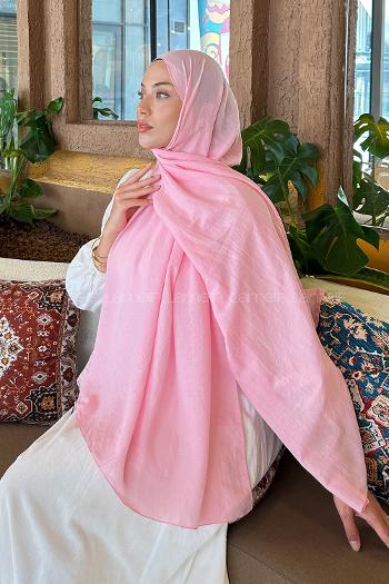 Candy Pink Cotton Straight Shawl