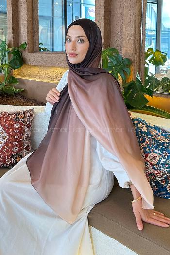 Lamelif Degrade Desen Soft Şal Acı Kahve Bej