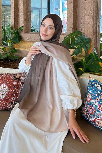 Lamelif Degrade Desen Soft Şal Kahverengi Taş