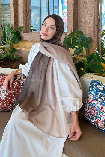 Lamelif Degrade Desen Soft Şal Kahverengi Taş