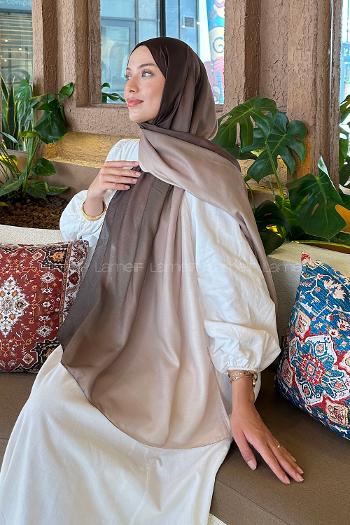 Lamelif Degrade Desen Soft Şal Kahverengi Taş