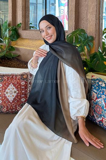 Lamelif Degrade Desen Soft Şal Siyah Hardal