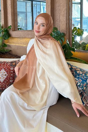 Lamelif Degrade Desen Soft Şal Sütlü Kahve Bej