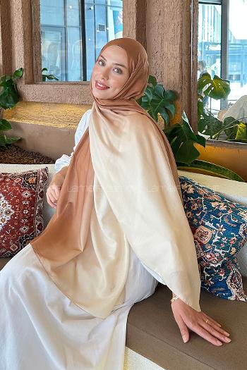 Lamelif Degrade Desen Soft Şal Sütlü Kahve Bej