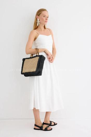 Lamelif Hazeranlı Hasır Çanta Siyah