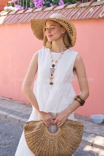 Lamelif  Yarım Ay Rafya Hasır Çanta Kadın