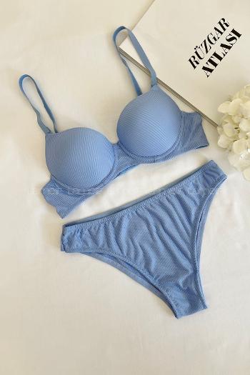 Blue Cotton Fabric Underwire Support Bralet