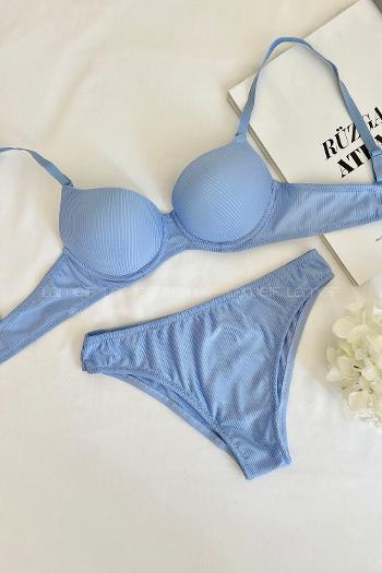 Blue Cotton Fabric Underwire Support Bralet