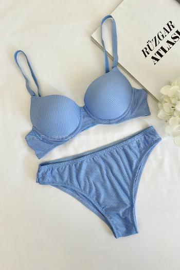 Blue Cotton Fabric Underwire Support Bralet