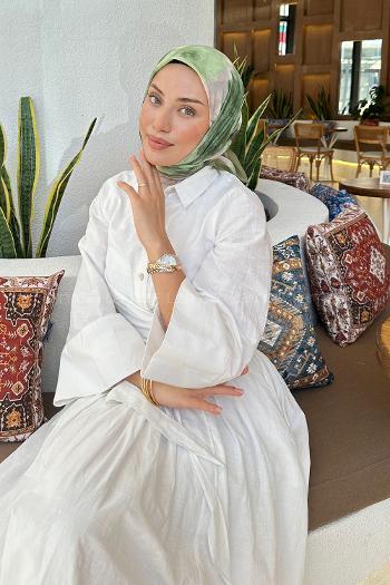 Lamelif Batik Çiçek Desen Soft Eşarp Adaçayı