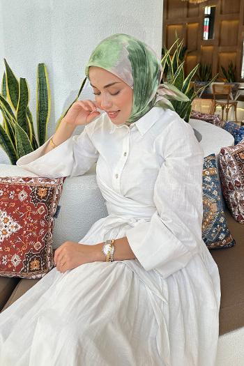 Lamelif Batik Çiçek Desen Soft Eşarp Adaçayı