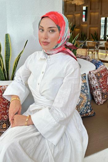 Lamelif Batik Çiçek Desen Soft Eşarp  Bordo