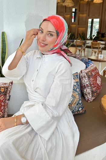 Lamelif Batik Çiçek Desen Soft Eşarp  Bordo