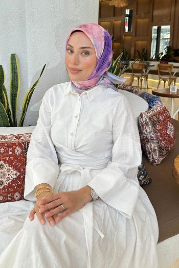 Lamelif Batik Çiçek Desen Soft Eşarp Gri Lİla