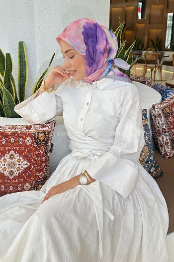 Lamelif Batik Çiçek Desen Soft Eşarp Gri Lİla