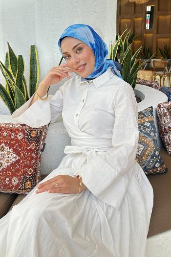 Lamelif Batik Çiçek Desen Soft Eşarp Lacivert Mavi