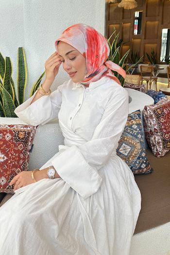 Lamelif Batik Çiçek Desen Soft Eşarp Somon