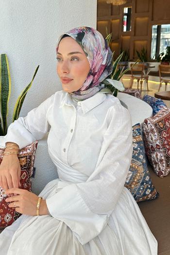 Lamelif Çiçek Desen Soft Eşarp Adaçayı